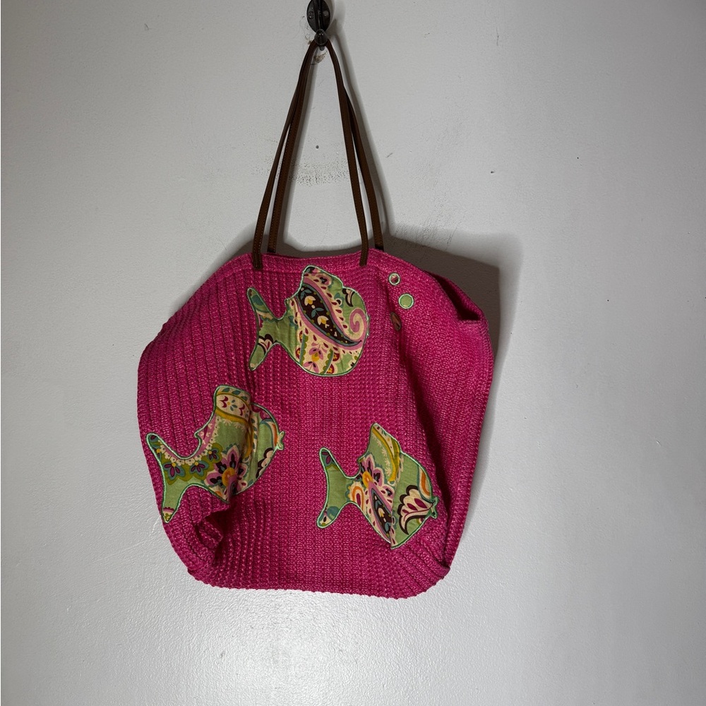 Vera Bradley Pink Tote with Green Fish Design